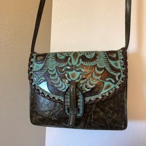 Patricia Nash turquoise and brown leather purse